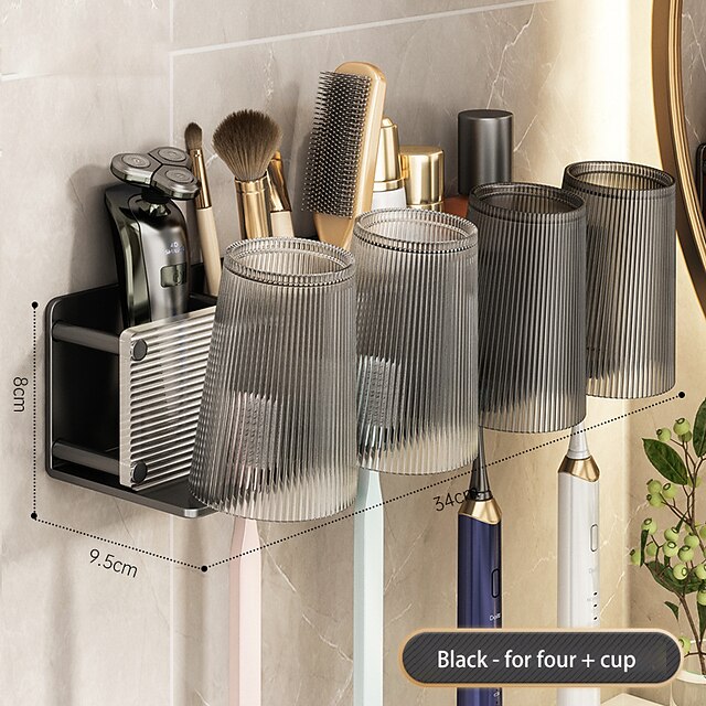 Black Toothbrush Shelf Perforated Free Acrylic Toilet Mouthwash Cup