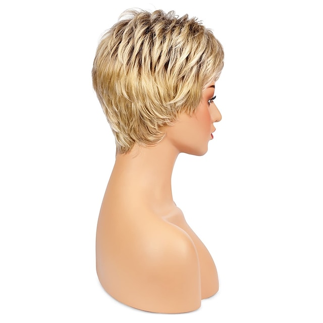 Blonde Pixie Cut Wig For White Women Layered Short Ombre Blonde Hair