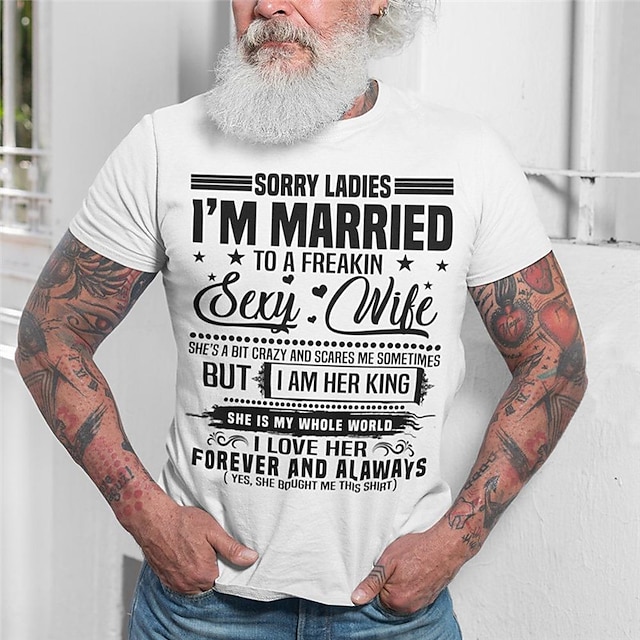  Papa-Shirts zum Vatertag mit grafischem Buchstaben „Tut mir leid, meine Damen, ich bin mit einer verdammt sexy Ehefrau verheiratet“ bedrucktes Herren-T-Shirt im Casual-Stil im klassischen Stil,