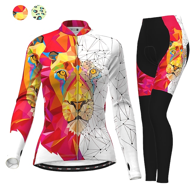  21Grams Women's Cycling Jersey with Tights Long Sleeve Mountain Bike MTB Road Bike Cycling White Green Animal Bike Thermal Warm Fleece Lining 3D Pad Warm Breathable Sports Animal Patterned Funny