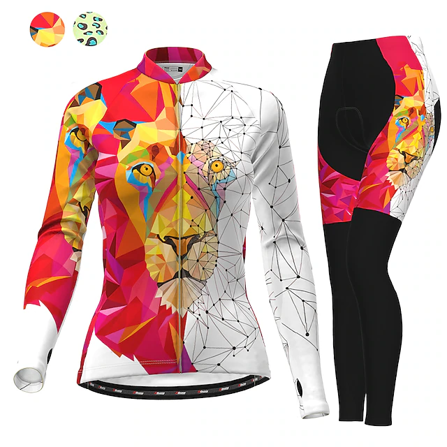 Women's Cycling Jersey with Tights Long Sleeve Mountain Bike MTB Road Bike Cycling White Green Animal Bike Thermal Warm Fleece Lining Warm Breathable Quick Dry Sports Animal Patterned Funny Clothing 9