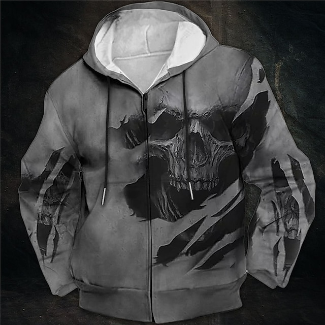  Hombre Cráneos Estampados Sudadera Sudaderas Sudadera con capucha y cremallera completa Manga Larga Sudadera con capucha Con Capucha Ropa de calle Impresión 3D Deporte Diario Deportes Vino Rojo