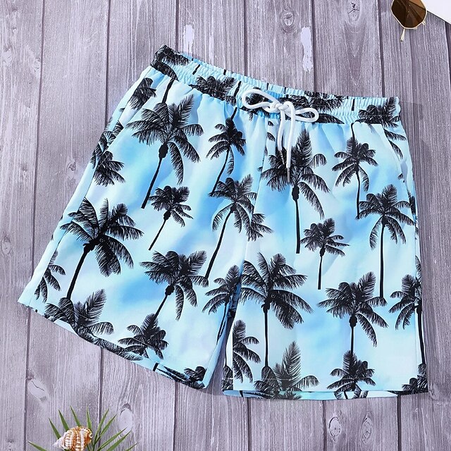 Baby Boys Hawaii Swim Trunks - Coconut Tree Pattern Beach Shorts With Elastic Waist (6-7 Years)
