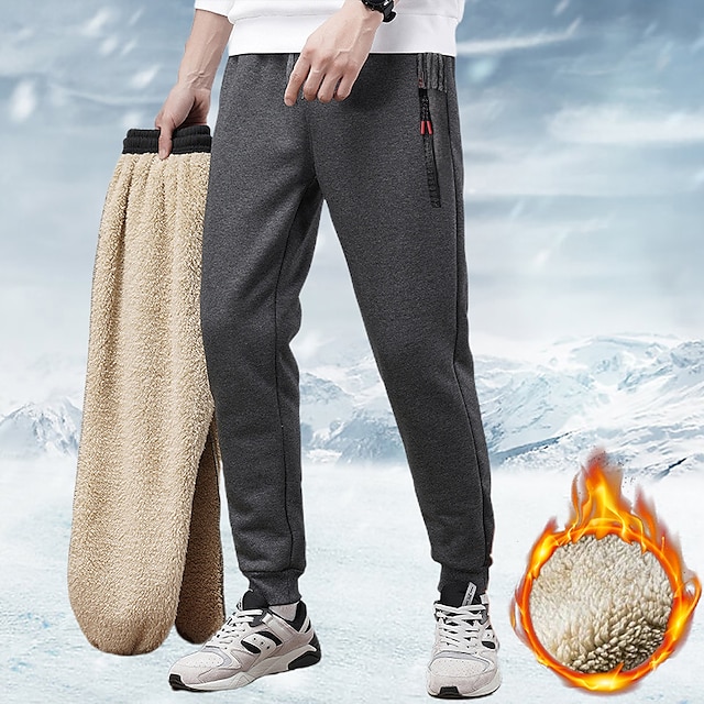  Men's Winter Warm Sherpa Lined Pants Work Pants Hiking Pants Trousers Active Thermal Jogger Fleece Sweatpants Pant Plus Velvet Thickening Casual Pants Winter Outdoor Windproof Lightweight Bottoms