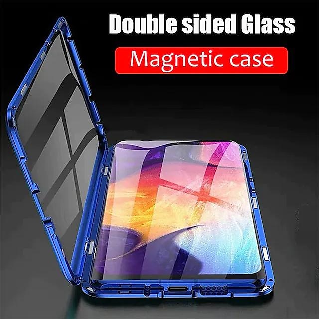  Magnetic Case with Screen Protector for Samsung Galaxy S24 S23 S22 S21 S20 Plus Ultra  A14 A34 A54 A53 A52 Single Sided Glass Fashion Shockproof Solid Colored Tempered Glass Metal Phone Case