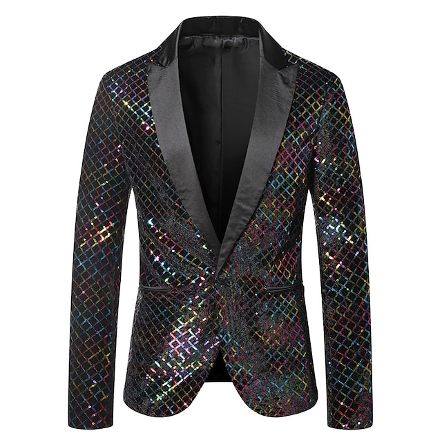  Per uomo Giacca Feste Ufficio e carriera splendente All'aperto Tasche Strass Autunno Inverno A quadri Moda Top caldi Bavero Argenteo Oro Arcobaleno Giacca