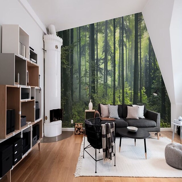 Landscape Wallpaper Mural Green Forest Wall Covering Sticker Peel and ...
