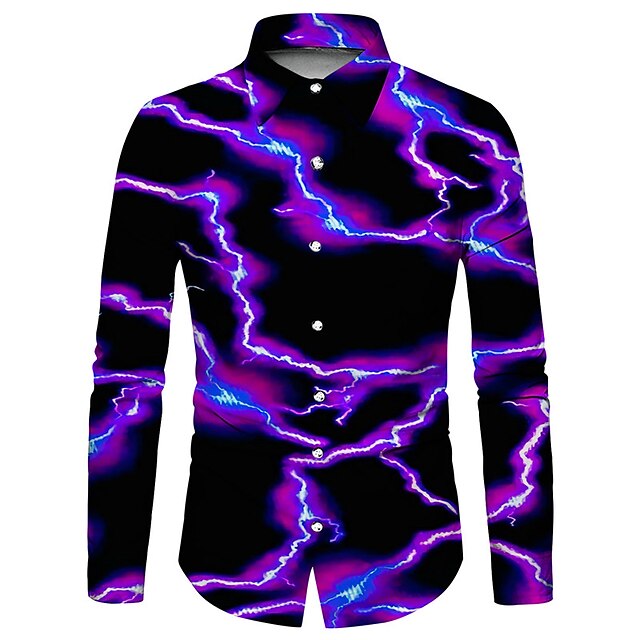 Men's Shirt Lightning Graphic Prints Turndown White Purple Green Gray ...