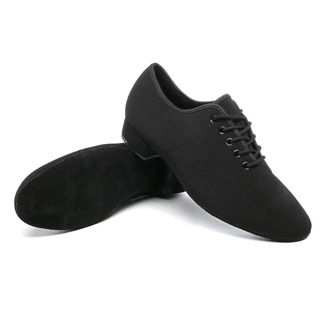 Men's Black Suede Ballroom Dance Shoes – Lace-Up Lightweight Latin Tango Performance Footwear for Professionals and Beginners2