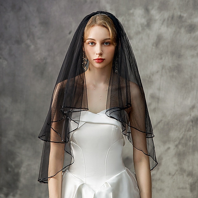  Two-tier Stylish / Classic & Timeless Wedding Veil Elbow Veils with Flower Comb / Pure Color Tulle