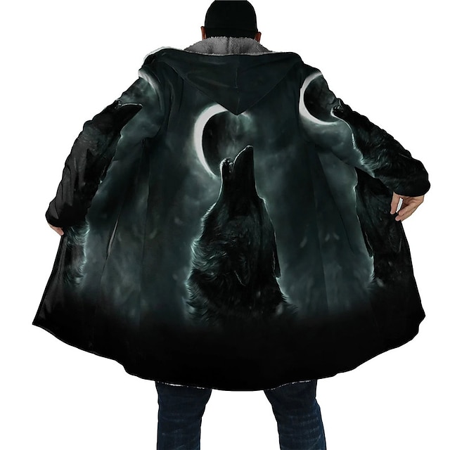  Men's Animal Wolf Graphic Prints Winter Coat Fleece Jacket Coat Warm Breathable Comfortable Fashion Streetwear Sport Sports & Outdoor Daily Wear Going out Zipper Pocket Print Fall & Winter Hoodie
