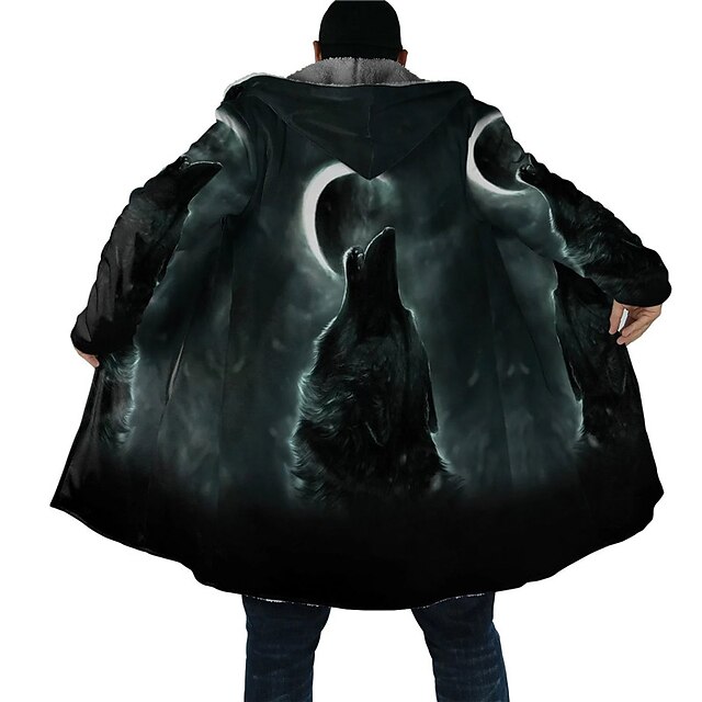 Men's Animal Wolf Graphic Prints Winter Coat Fleece Jacket Coat Warm Comfortable Breathable Fashion Streetwear Sport Sports & Outdoor Daily Wear Going out Zipper Pocket Print Fall & Winter Hoodie3