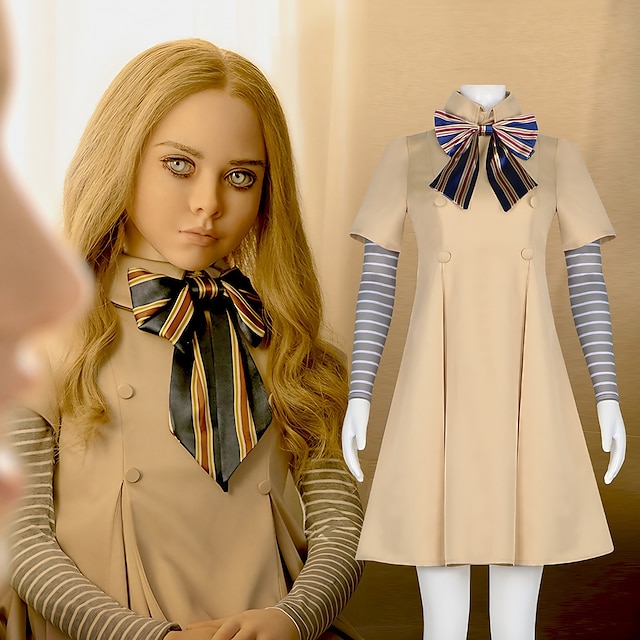  M3GAN Ταινία τρόμου του 2023 κούκλα Μέγκαν Στολές Ηρώων Γυναικεία Κοριτσίστικα Στολές Ηρώων Ταινιών Κλασικό Lolita Γλυκός Φόρεμα+Μανίκια+Κάλτσες+Πιογιόν Απόκριες Μασκάρεμα Φόρεμα Μανίκια Κάλτσες