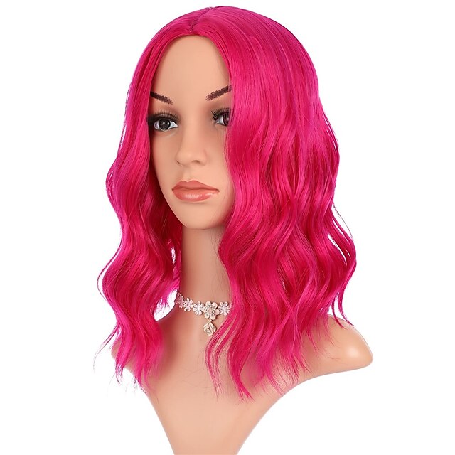 Pink Wighot Pink Wigs For Women Short Wavy Colored Wigs With Air Bangs