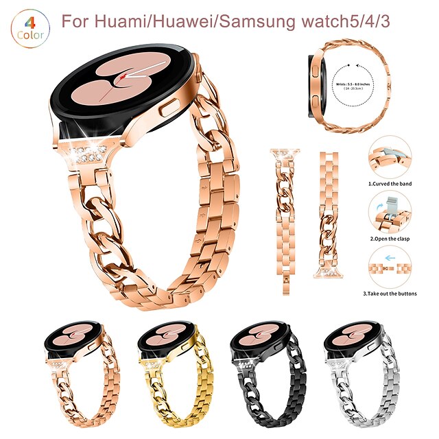  1 pcs Smart Watch Band for Samsung Galaxy Watch 5 40/44mm Gear Sport / S2 Classic Watch 5 Pro 45MM Watch 4 40/44mm Watch 4 Classic 42/46mm 20mm Stainless Steel Smartwatch Strap Adjustable Breathable