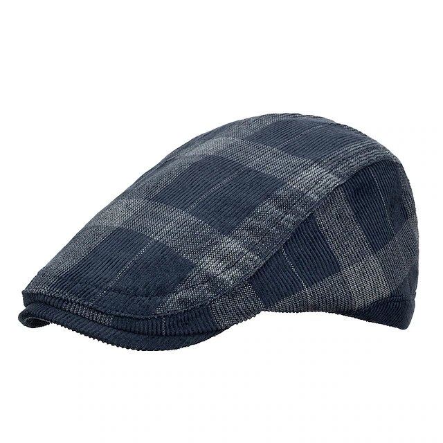 Men's Flat Cap Tweed Cap Black Dark Navy Cotton 1920s Fashion Traditional / Classic Outdoor clothing Casual Daily Plaid / Check 13