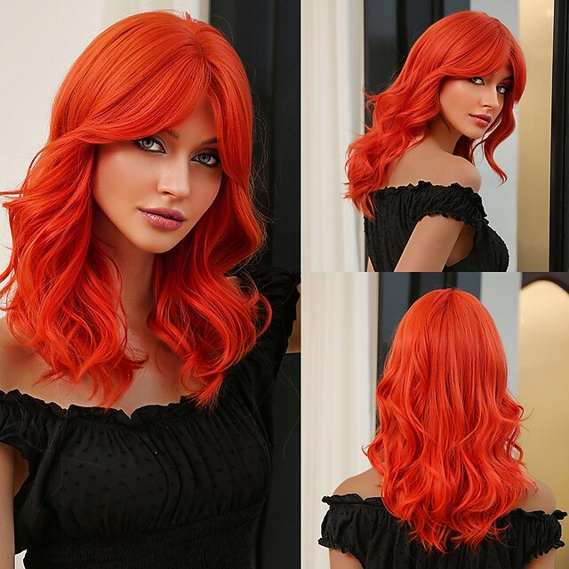 18Inch Synthetic Wigs Women's Wig Orange Long Wave Curly Hair with Mid