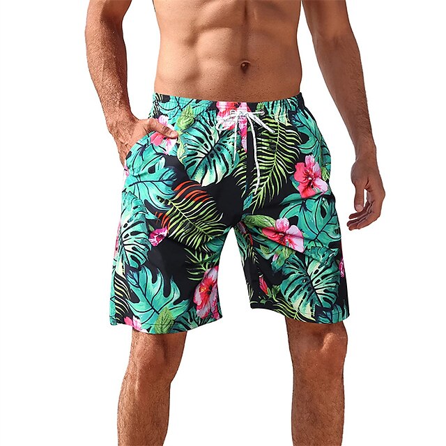  Hombre Pantalones de Natación Boxers de Natación Bermudas Pantalones de Surf Pantalones cortos de playa Correa Cintura elástica Impresión 3D Graphic Plantas Transpirable Secado rápido Corto Casual