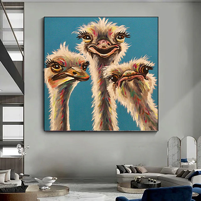 Handmade Oil Painting Canvas Wall Art Decoration Modern Cute Animal Ostrich Family for Home Decor Rolled Frameless Unstretched Painting 6