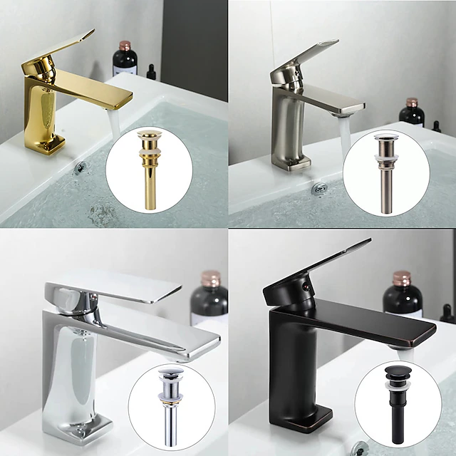 Bathroom Sink Mixer Faucet, Monobloc Washroom Basin Taps Single Handle One Hole Deck Mounted with Hot and Cold Hose 18
