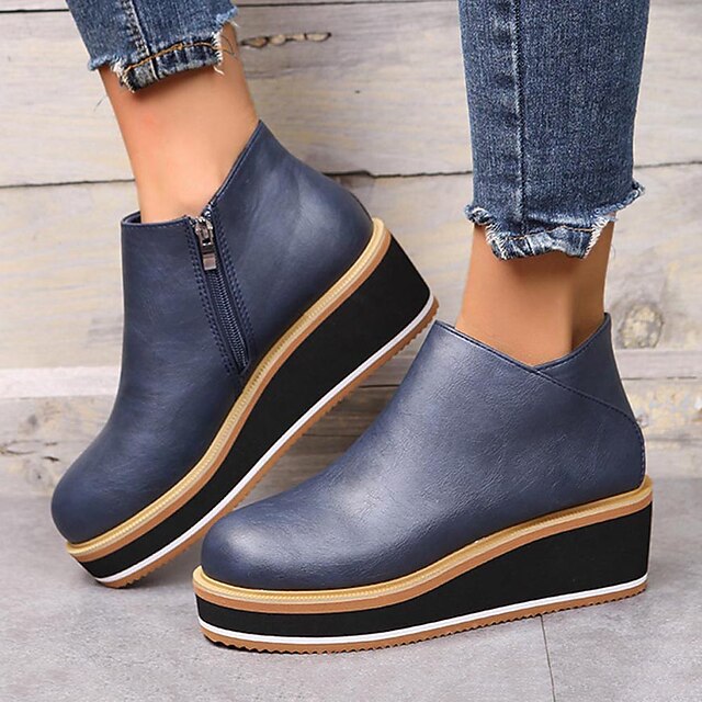 Chic Women's Black Platform Wedge Ankle Boots Casual and Trendy Footwear for Everyday Wear
