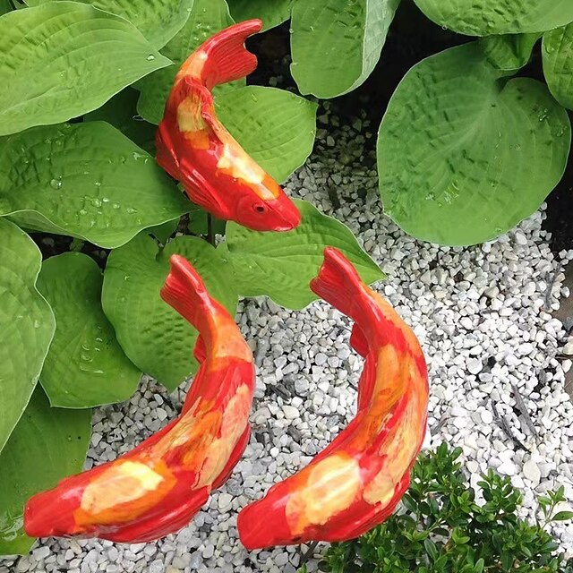 Koi Fish Decor Garden,Garden Koi Fish Sculptures Ceramic with Stake