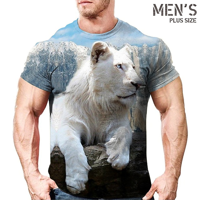  Men's Plus Size T shirt Tee Big and Tall Graphic Crew Neck Print Short Sleeve Spring & Summer Vintage Streetwear Comfortable Casual Sports Tops