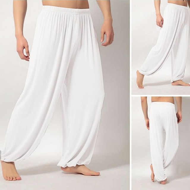  Herre Sommerbukser Posede bukser Strandbukser Harembukser Boho bukser Elastisk Talje Flydende Helfarve Komfort Åndbart Afslappet Daglig Strand Hippie Yoga Sort Hvid Mikroelastisk
