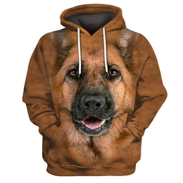 Men's Pullover Hoodie Sweatshirt Brown Hooded Animal Dog Graphic Prints ...