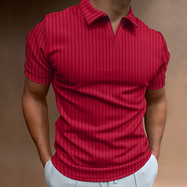 Herren Golfhemd Casual Ausgehen V Ausschnitt Kurzarm Sportbekleidung Brautkleider schlicht Feste Farbe Gestreift Gespaltene Enden Einfach Frühling Sommer Schlank Schwarz Weiß Wein Marineblau Blau
