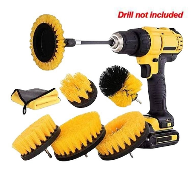  8Pack Drill Brush Power Scrubber Cleaning Brush Extended Long Attachment Set All Purpose Drill Scrub Brushes Kit for Grout Floor Tub Shower Tile Bathroom and Kitchen Surface