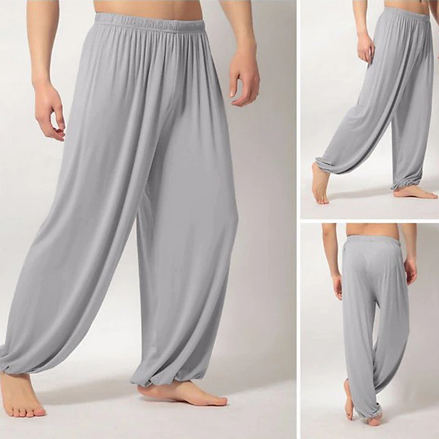 Men's Summer Pants Baggy Pants Beach Pants Harem Pants Boho Pants Elastic Waist Flowy Solid Color Comfort Breathable Casual Daily Beach Hippie Yoga Black White Micro-elastic 10