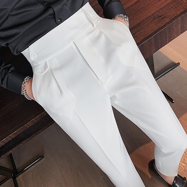 Men's Dress Pants Trousers Slacks Pleated Pants Suit Pants Pocket High