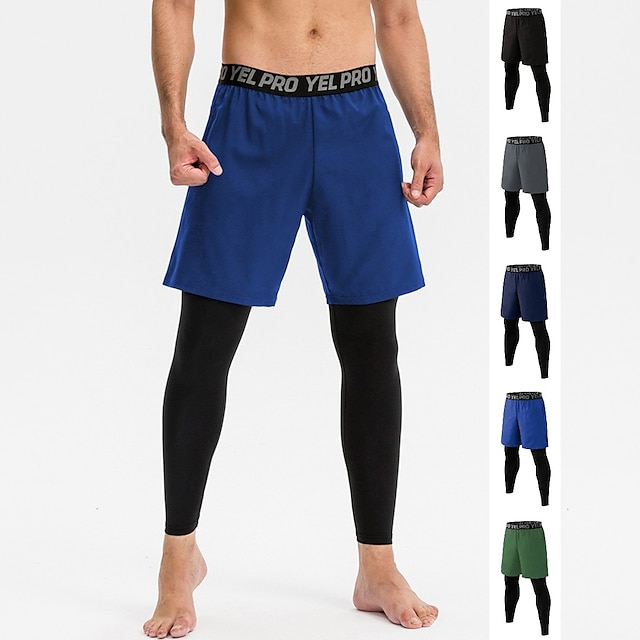  Herr Löpeshorts med tights Kompressionsbyxor 2 i 1 med telefonficka Hög midja Baslager Sport & Utomhus Sport Vinter Elastan Andningsfunktion Fuktabsorberande Mjuk Kondition Gymträning Löpning Normal