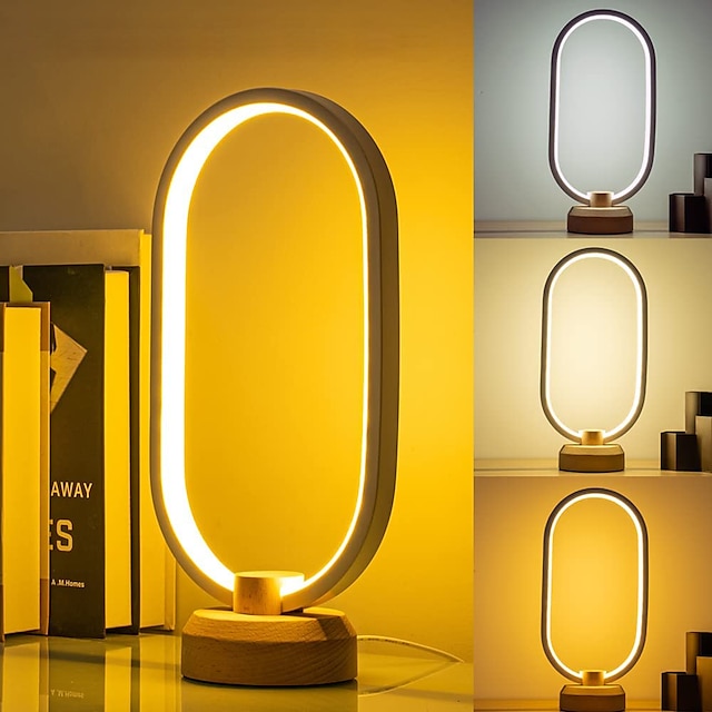  lampada da tavolo a led in legno interfaccia usb camera da letto comodino lampada da notte illuminazione a led dimmerabile decorazione domestica creativa e regalo di trasferimento unico