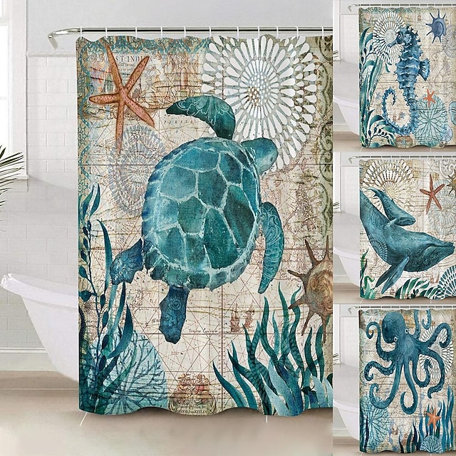  Shower Curtain with Hooks Ocean Theme Bathroom Bathtubs Shower Curtain with Hooks Eco Friendly Waterproof Shower Curtains for Home Decorative