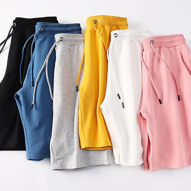  Men's Athletic Shorts Sweat Shorts Terry Shorts Pocket Drawstring Elastic Waist Plain Comfort Outdoor Daily Going out 100% Cotton Fashion Streetwear Black White