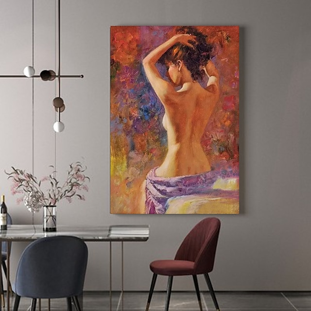  Handmade Oil Painting Hand Painted Vertical People Contemporary Modern Rolled Canvas (No Frame)