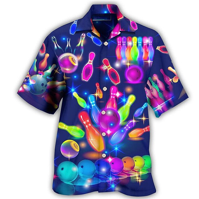 Men's Bowling Ball Shirt Button Up Shirt Short Sleeve Tropical Fashion Hawaiian Casual Holiday Beach Summer Spring Turndown Print Button-Down Purple3