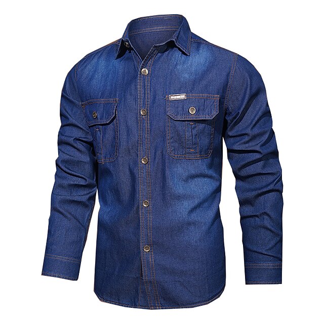 Men's Shirt Jeans Shirt Button Up Shirt Summer Shirt Denim Shirt Blue ...