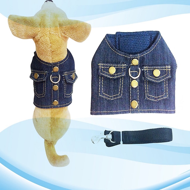  Dog Cat Leash Denim Jacket / Jeans Jacket Solid Colored Stylish Ordinary Casual Daily Outdoor Casual Daily Dog Clothes Puppy Clothes Dog Outfits Soft Dark Blue Light Blue Costume for Girl and Boy Dog
