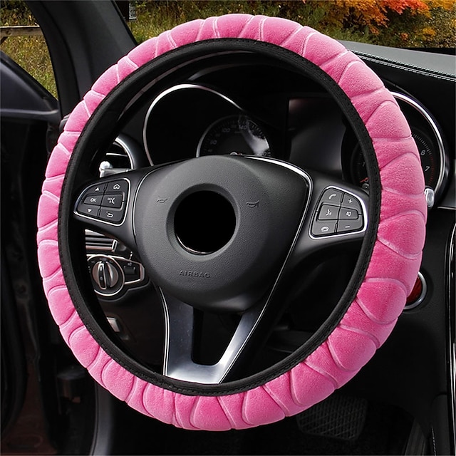  uniwersalny 37-39cm różowy pokrowiec na kierownicę miękki ciepły pluszowy pokrowiec na kierownicę do zimowych części wnętrza kierownicy samochodu
