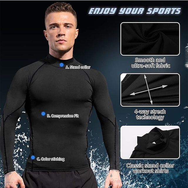 Arsuxeo Men's Compression Shirt Running Shirt Stripe-Trim Reflective ...