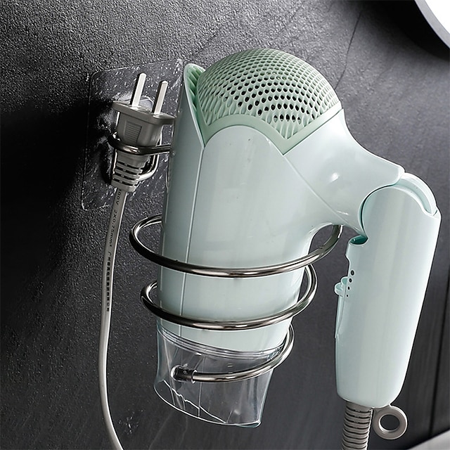 Stainless Steel Hair Dryer Holder Adhesive Blower Organizer Wall