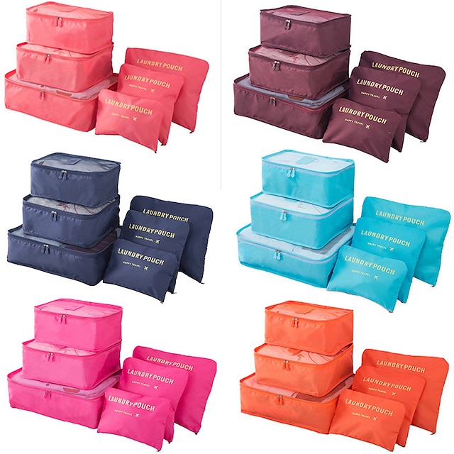  6 stk reiseoppbevaringsposesett for klær ryddig organisator garderobe koffert veske reiseorganisator bag etui sko pakking kubepose