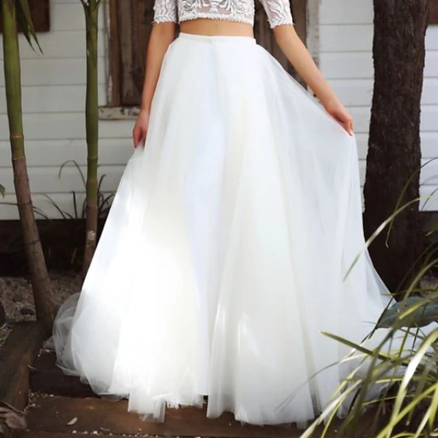 Beach Wedding Beach Casual Wedding Dresses A-Line Separates Separates Floor Length Tulle Bridal Skirts Bridal Gowns With Solid Color 5