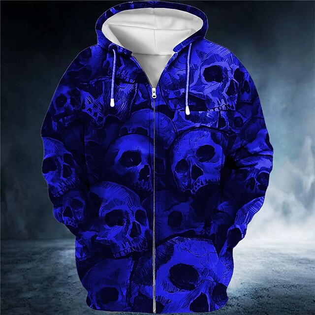  Homme Crâne Impressions Graphiques Sweat à capuche Sweats à capuche Sweatshirt Streetwear Designer manche longue À capuche Sport & Loisir Quotidien Sports Rouge Bleu Fermeture éclair Imprimé