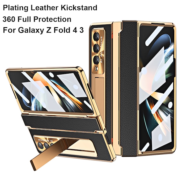  telefoon hoesje Voor Samsung Galaxy Z Fold 5 Z Fold 4 Z Fold 3 Fliphoes Bumperrand Omdraaien Volledig lichaamsbeschermend Effen PC PU-nahka