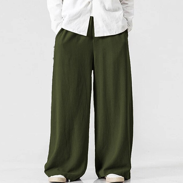 Pantalon En Lin élastique Pour Homme - Léger, Respirant - Taille élastiquée - Idéal été, Plage, Vacances