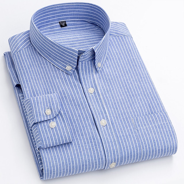  Men's Dress Shirt Oxford Shirt Red Blue Sky Blue Long Sleeve Striped Square Neck Spring &  Fall Wedding Outdoor Clothing Apparel Button-Down